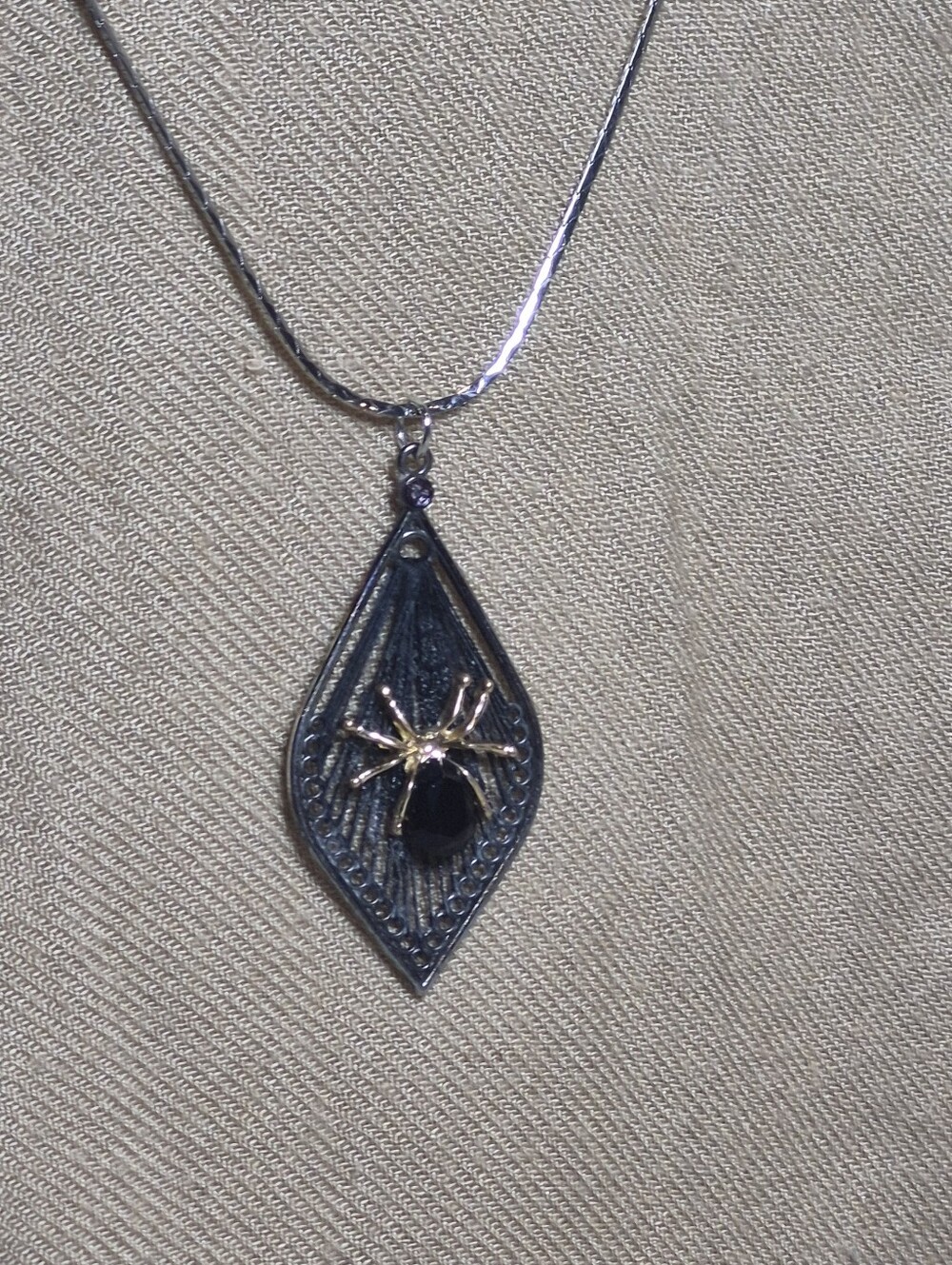 Gothic Spider Web Marquise Pendant Slider Chain Necklace
